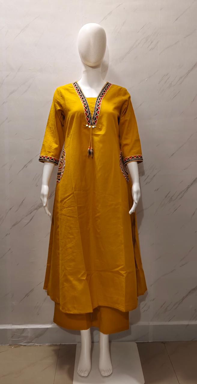 🌹🌹 fine Cotton flex fabric beautiful embroidery on neck, sleeves, pocket Kurti with plazo with cotton cotton flex🌹🌹 (SWSK03)