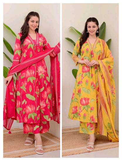 Suitswala  New stylish and affordable beautiful look straight alia cut set with beautiful print and fabric pure Cotton💃💃(SWSK14)