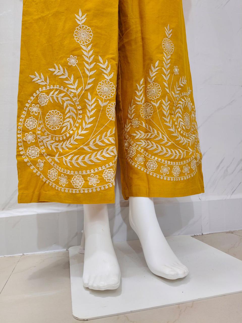 Designer Cotton Co-ord Set Shirt With Elegant Thread Embroidery Paired Flared Plazoo With Embroidery & Pockets (SWSK17)