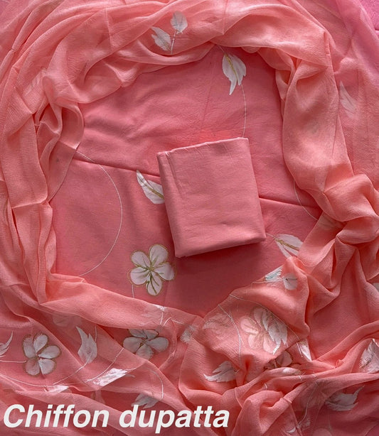 DESIGNER HAND BLOCK PRINT COTTON SUITSET WITH CHIFFON DUPATTA(WACFCOTMU64)