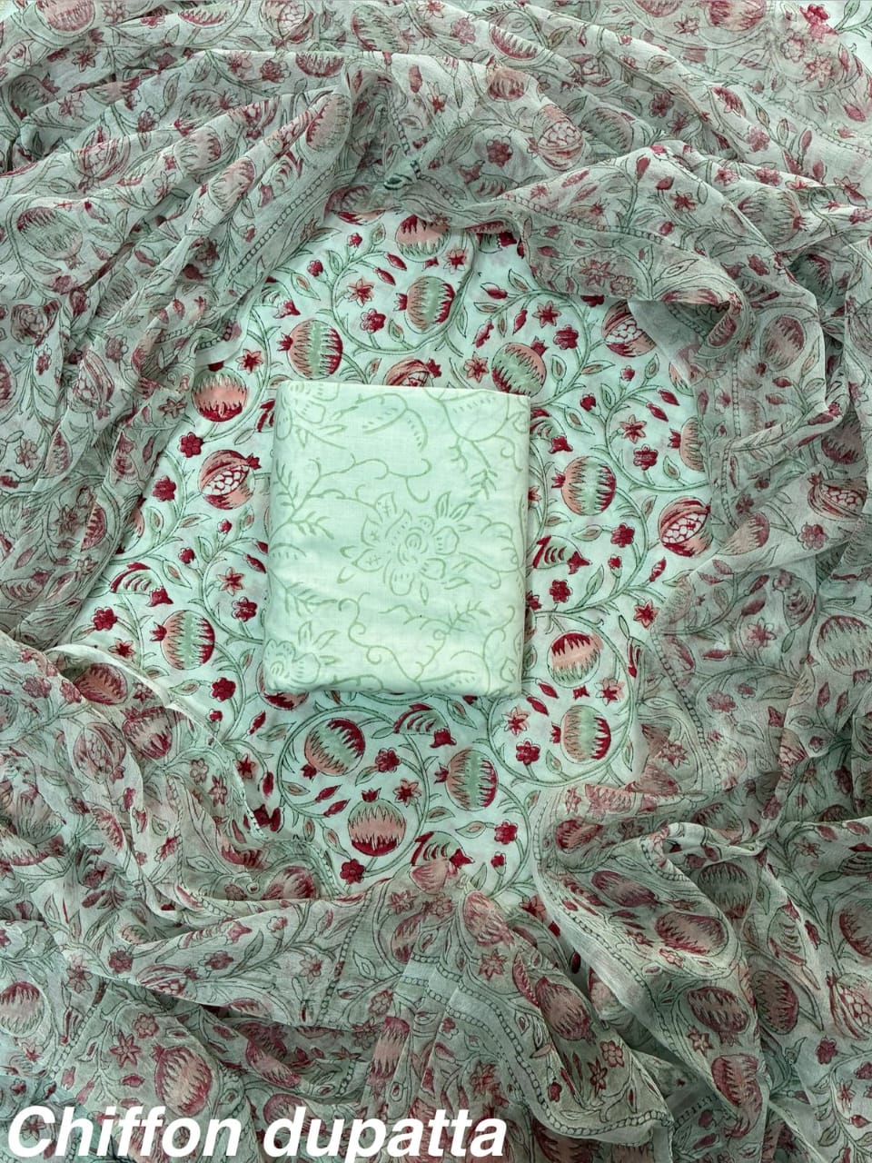 JAAL HAND BLOCK PRINT COTTON SUIT SET WITH CHIFFON DUPATTA(WACFCOTMU46)