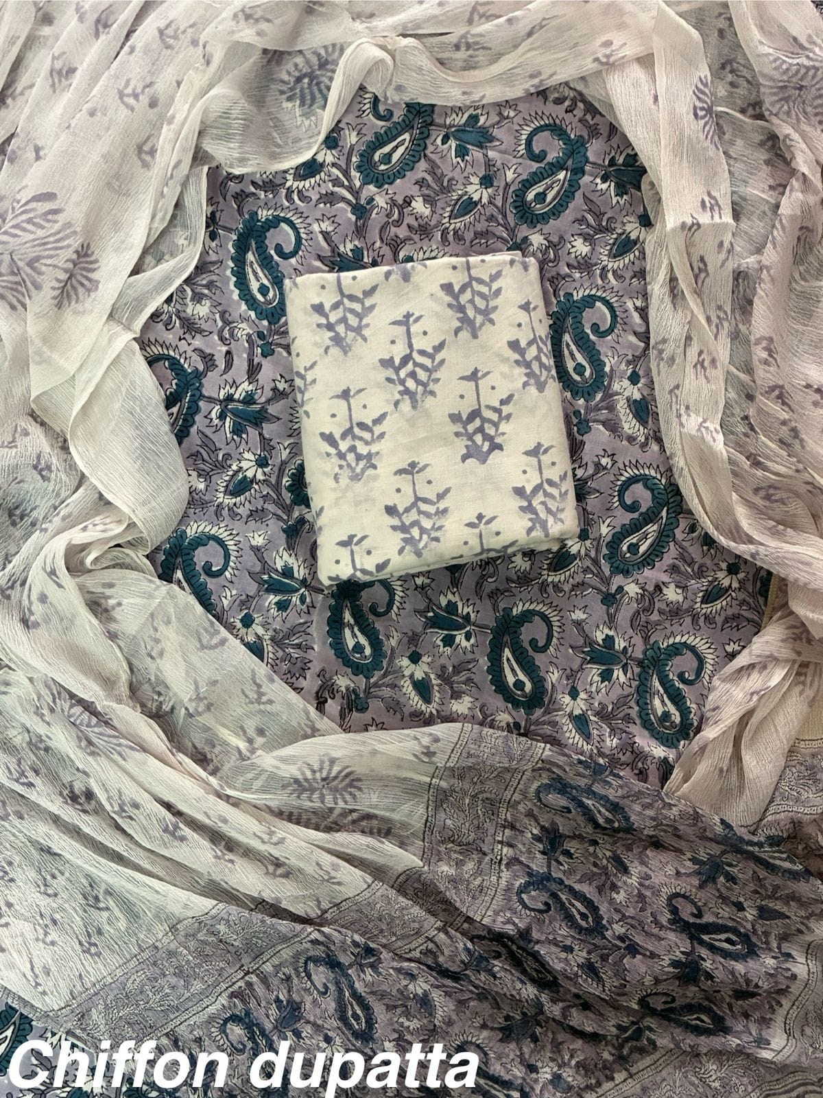 JAAL HAND BLOCK PRINT COTTON SUIT SET WITH CHIFFON DUPATTA(WACFCOTMU39)