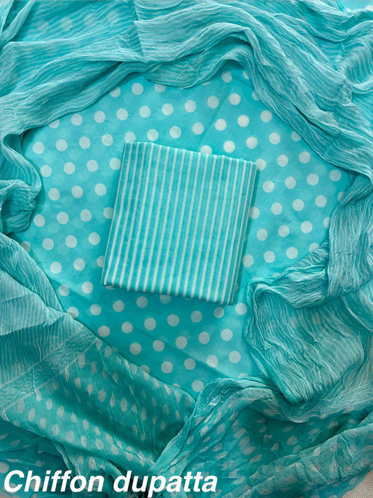 JAAL HAND BLOCK PRINT COTTON SUIT SET WITH CHIFFON DUPATTA(WACFCOTMU34)