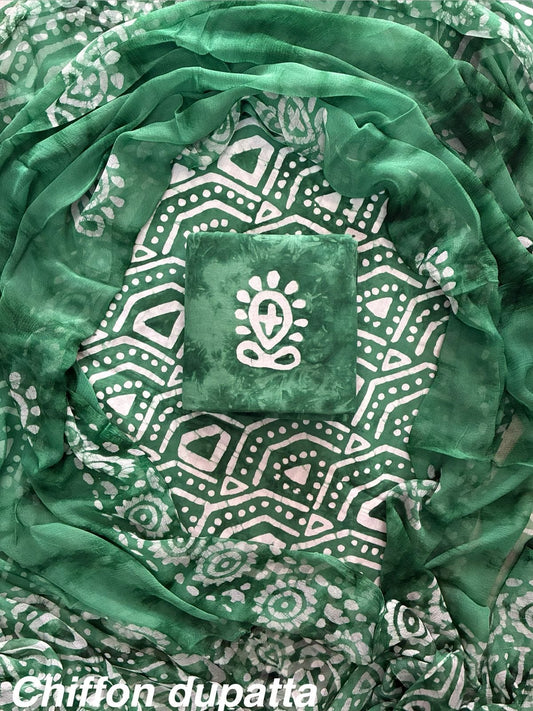 ELEGANT HAND BLOCK PRINT COTTON SUIT SET WITH CHIFFON DUPATTA(WACFCOTMU16)