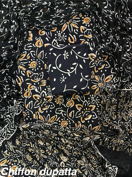 JAAL HAND BLOCK PRINT COTTON SUIT SET WITH CHIFFON DUPATTA(WACFCOTMU08)