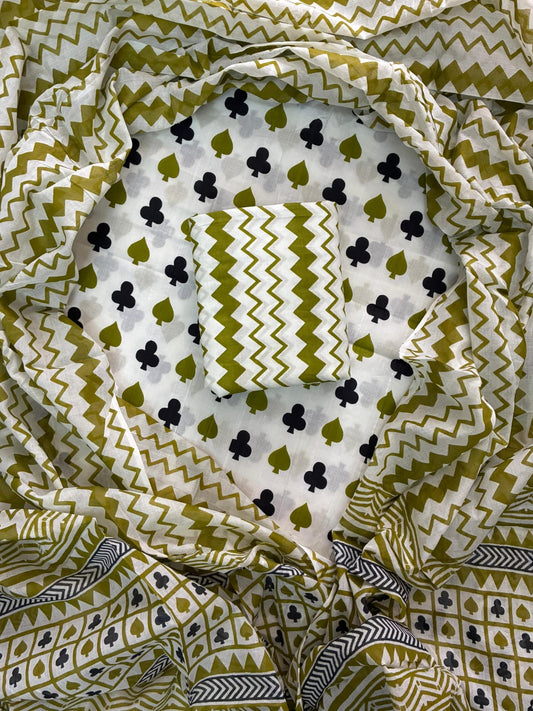 ELEGANT HAND BLOCK PRINT COTTON SUIT SET WITH MULMUL DUPATTA(WACOTMU16)