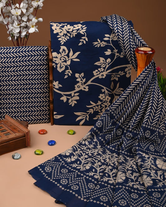 ELEGANT HAND BLOCK PRINT COTTON SUIT SET WITH MULMUL DUPATTA(WACOTMU99)