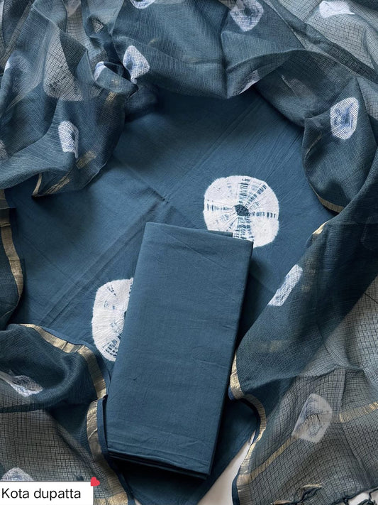 DESIGNER HAND BLOCK PRINT COTTON SUIT SET WITH KOTA DORIA DUPATTA (WAKOTMU05)