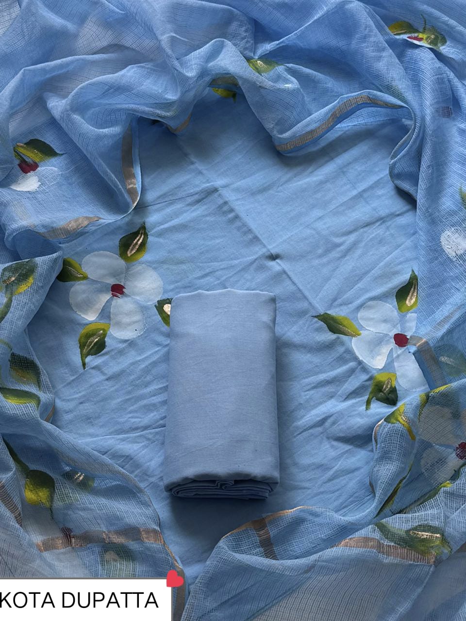 DESIGNER HAND BLOCK PRINT COTTON SUIT SET WITH KOTA DORIA DUPATTA(WAKOTMU09)