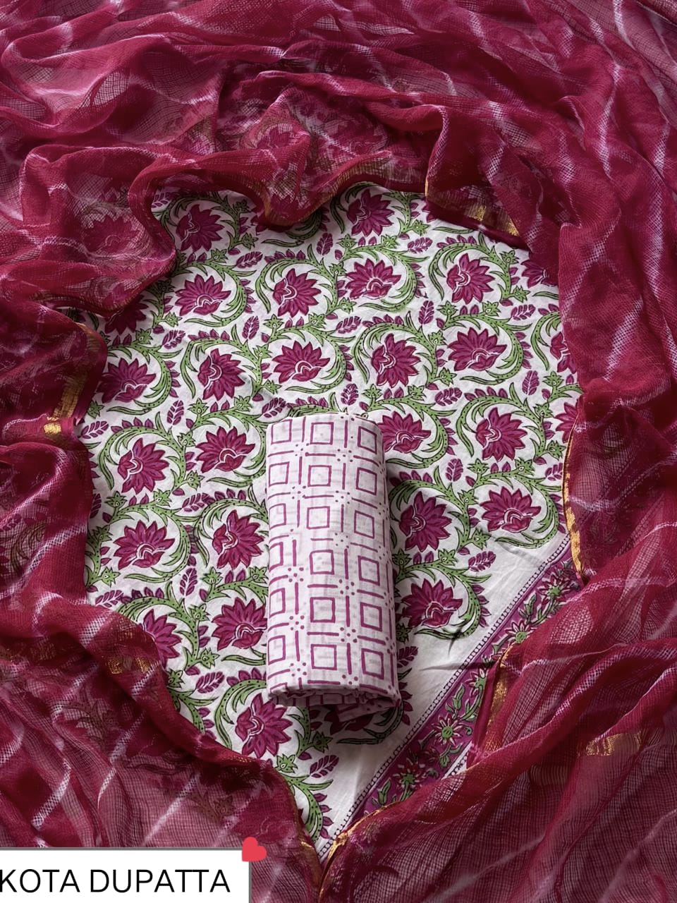 Suits Wala Hand Block Print Cotton Suit Set with Kota Doria DupattaWAKOTMU27