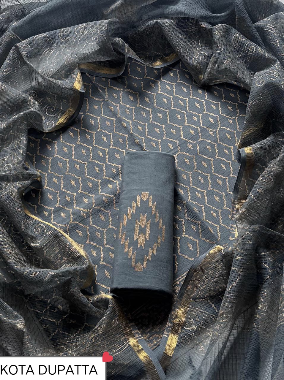 Premium Hand Block Print Cotton Suit Set with Kota Doria Dupatta WAKOTMU33