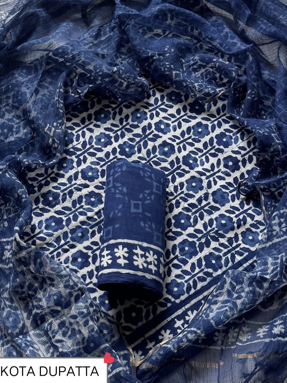 Premium Hand Block Print Cotton Suit Set with Kota Doria Dupatta WAKOTMU36