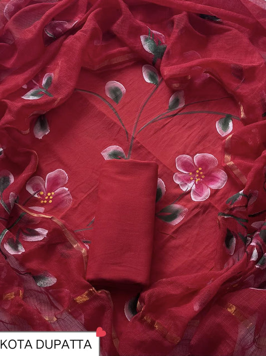 Premium Hand Block Print Cotton Suit Set with Kota Doria Dupatta WAKOTMU39