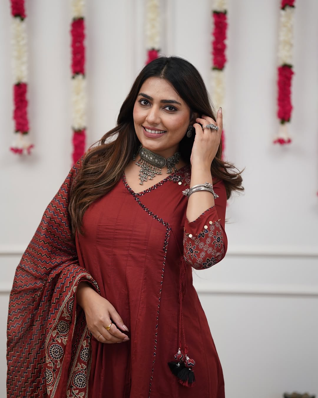 Ajrakh-Inspired Anarkali Set with Printed Dupatta  (RD031)