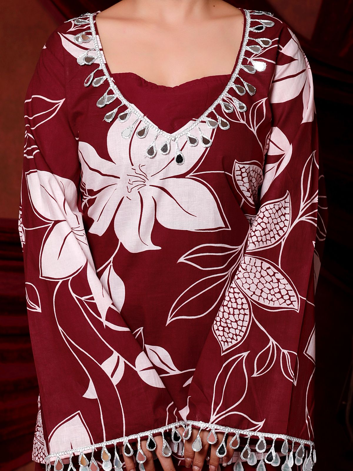 💕💕Adorn Yourself in Festive Elegance with this Stunning Maroon Floral Coord Set🌸🌸 (RRRD37)
