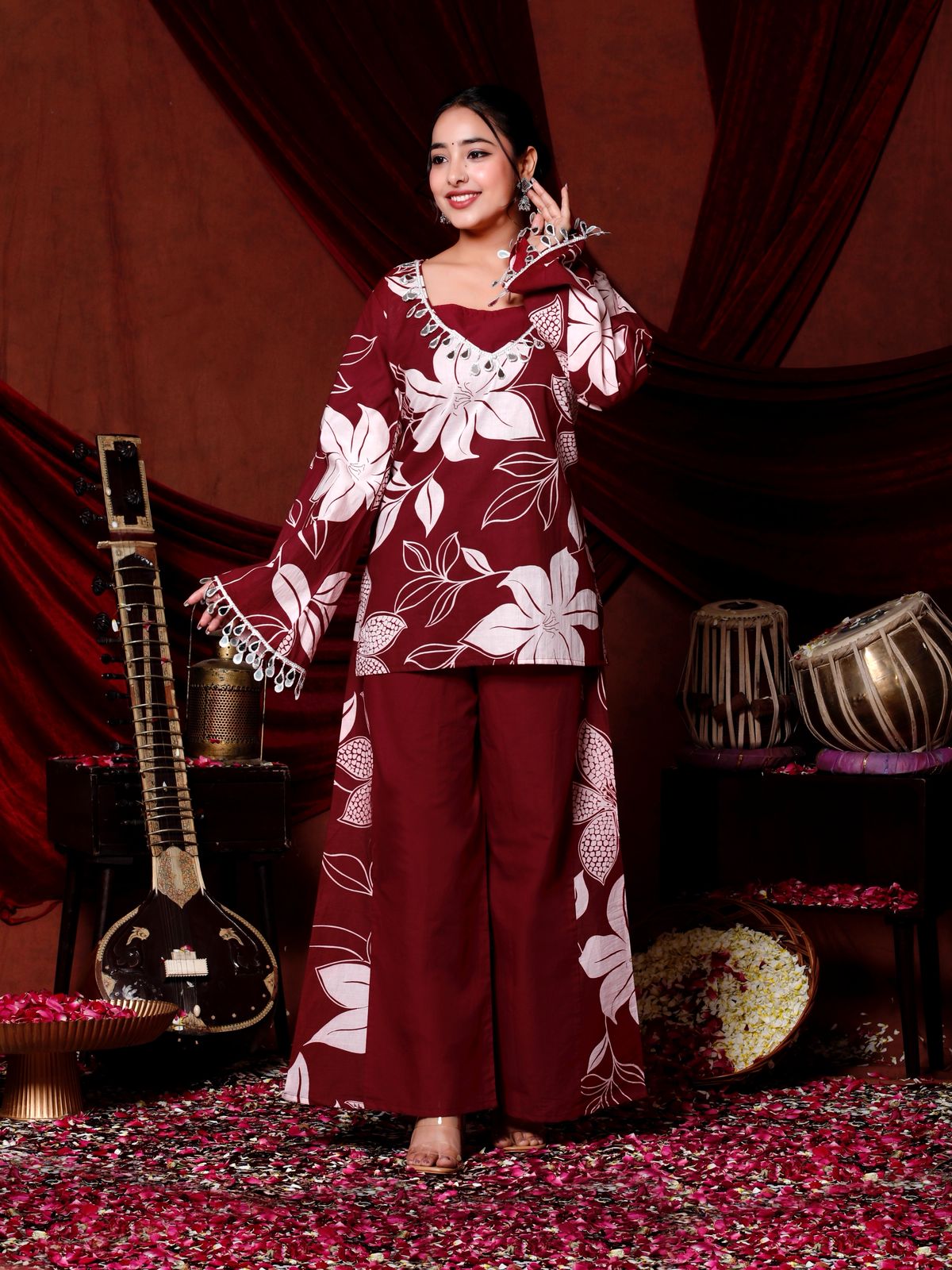 💕💕Adorn Yourself in Festive Elegance with this Stunning Maroon Floral Coord Set🌸🌸 (RRRD37)