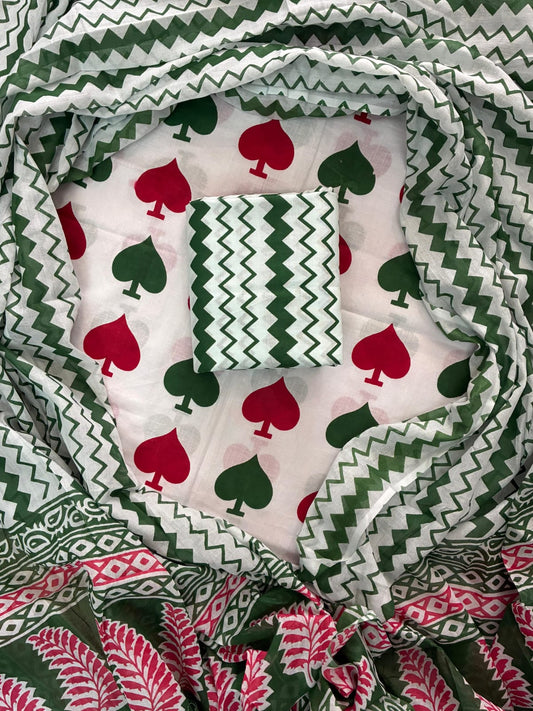 ELEGANT HAND BLOCK PRINT COTTON SUIT SET WITH MULMUL DUPATTA(WACOTMU18)