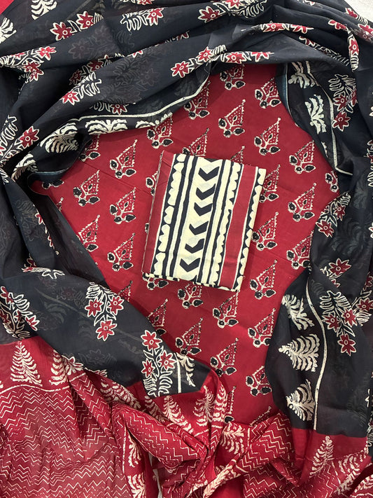 ELEGANT HAND BLOCK PRINT COTTON SUIT SET WITH MULMUL DUPATTA(WACOTMU23)