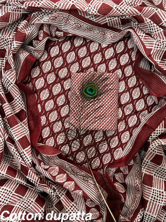 ELEGANT HAND BLOCK PRINT COTTON SUIT SET WITH MULMUL DUPATTA(WACOTMU36)