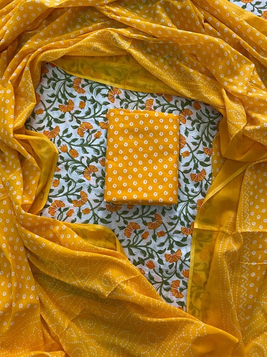 ELEGANT HAND BLOCK PRINT COTTON SUIT SET WITH MULMUL DUPATTA(WACOTMU43)