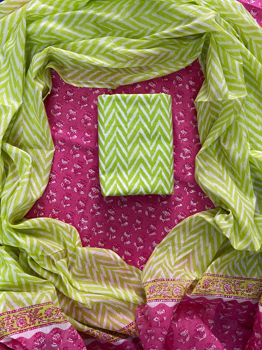 Designer Hand Block Print Cotton Suit Set with Mulmul Dupatta(WACOTMU119)