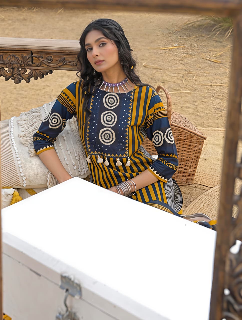 ★original piece   Designer Jaipuri panel Work Cotton Suit(RD42)