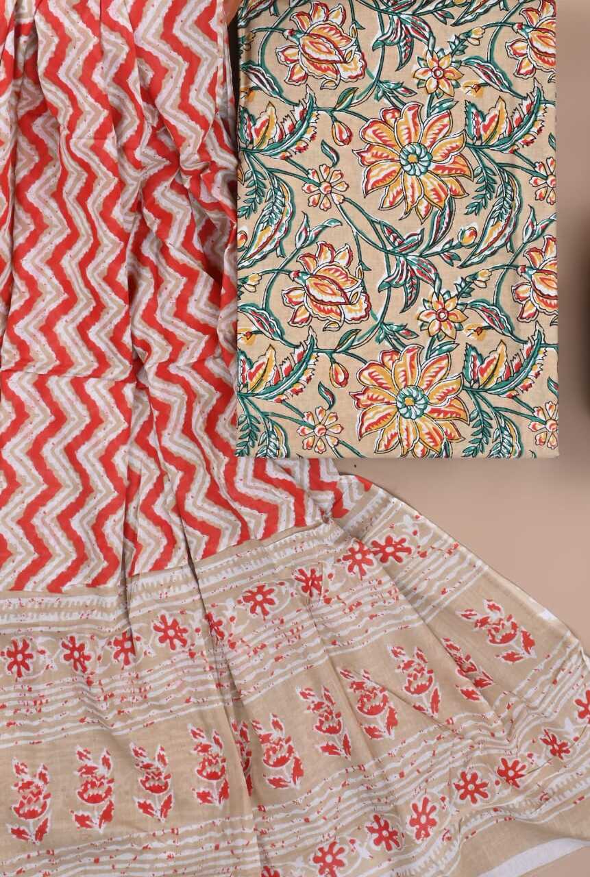 PREMIUM HAND BLOCK PRINTED COTTON SUIT WITH COTTON DUPATTA