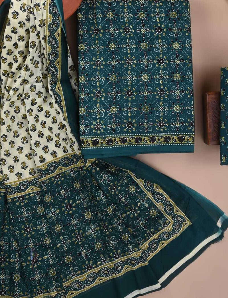 Exclusive Hand block printed cotton suit with cotton dupatta