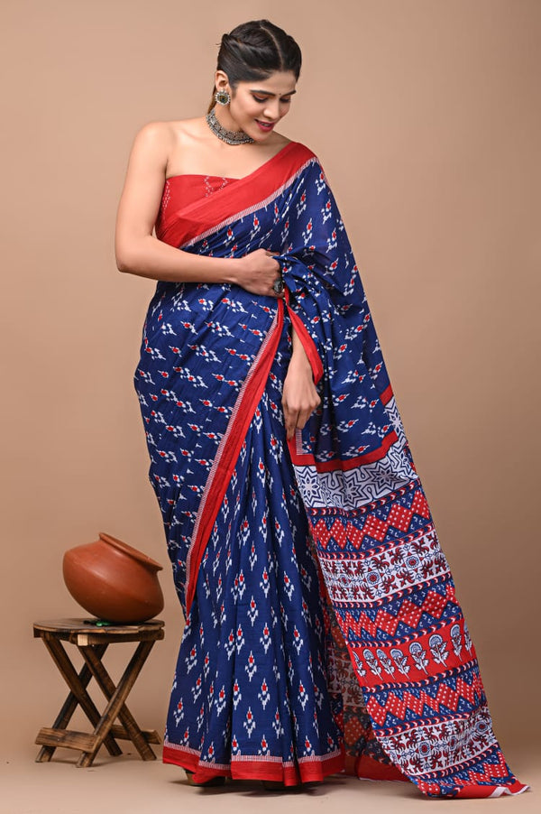 Exclusive Premium Hand Block Printed Pure Cotton Saree