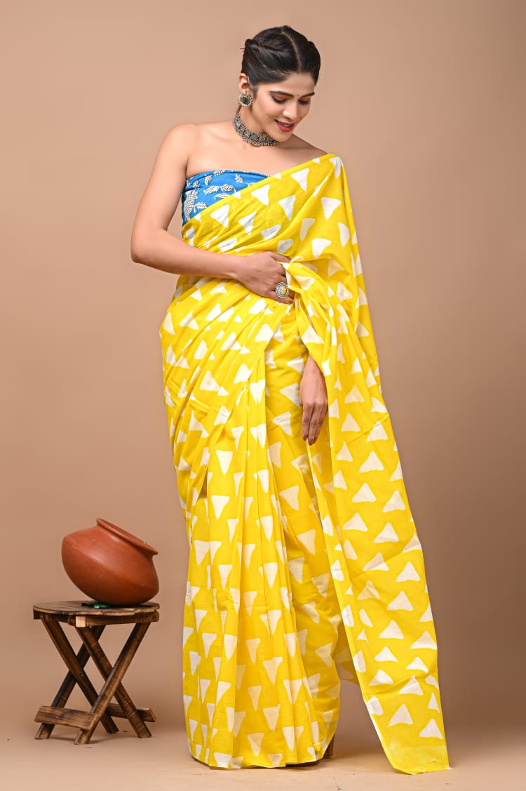 Exclusive Premium Hand Block Printed Pure Cotton Saree