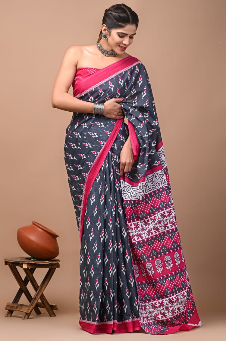 Exclusive Premium Hand Block Printed Pure Cotton Saree