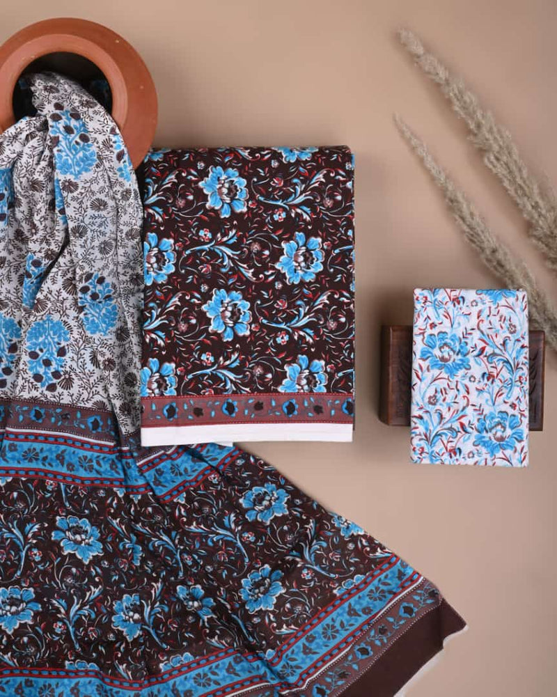 New Hand block printed cotton suit with cotton dupatta