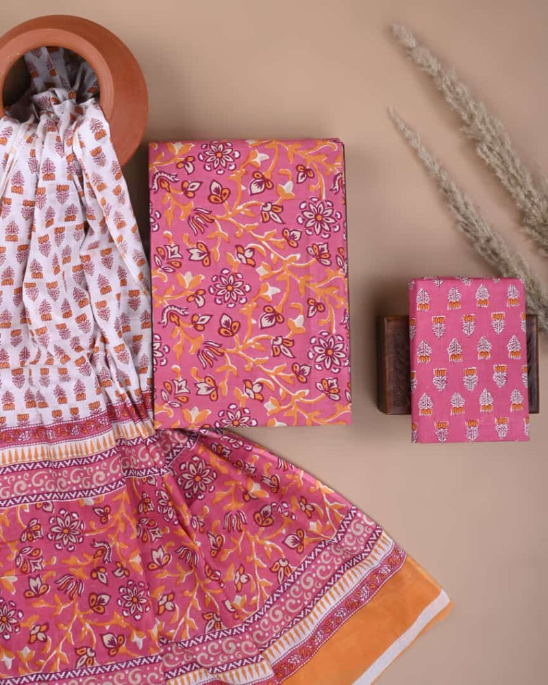 PREMIUM HAND BLOCK PRINTED COTTON SUIT WITH COTTON DUPATTA