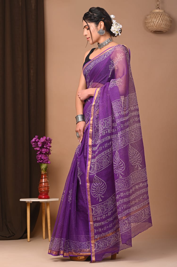 Exclusive hand Block Printed Kota Doria Saree (SWSRKO03)