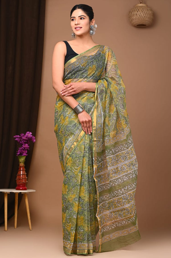 Exclusive hand Block Printed Kota Doria Saree (SWSRKO04)