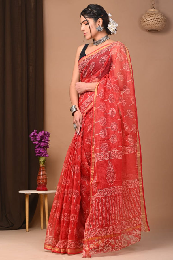 Exclusive hand Block Printed Kota Doria Saree (SWSRKO05)