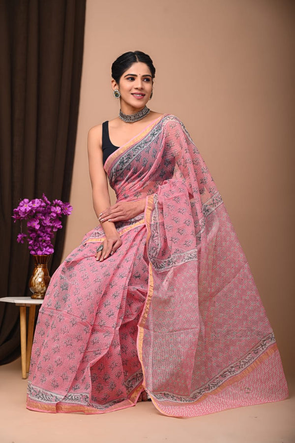 Exclusive hand Block Printed Kota Doria Saree (SWSRKO06)