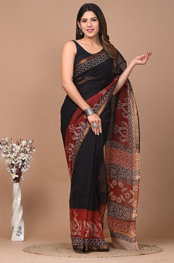 Exclusive hand Block Printed Kota Doria Saree (SWSRKO07)