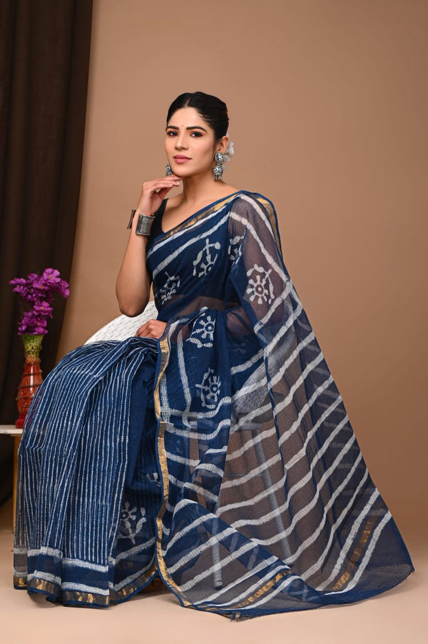 Exclusive hand Block Printed Kota Doria Saree (SWSRKO09)