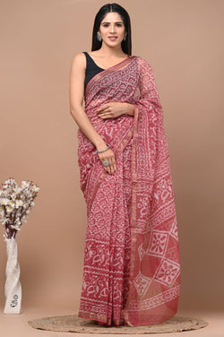 Exclusive hand Block Printed Kota Doria Saree (SWSRKO11)