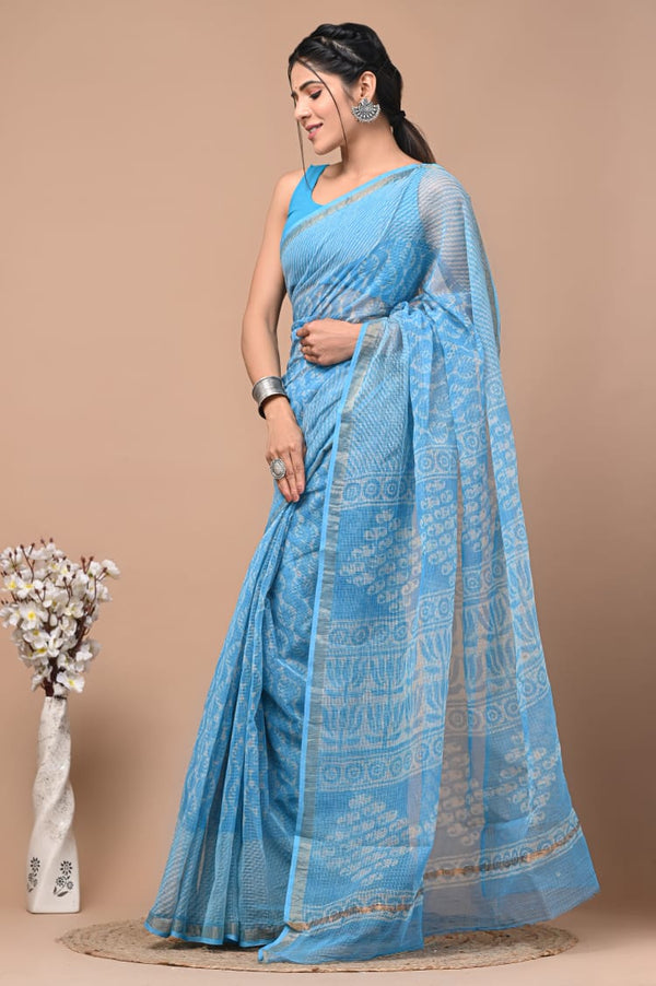 Exclusive hand Block Printed Kota Doria Saree (SWSRKO13)