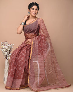 Exclusive hand Block Printed Kota Doria Saree (SWSRKO14)