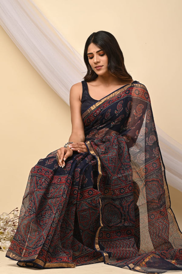 Exclusive hand Block Printed Kota Doria Saree (SWSRKO15)