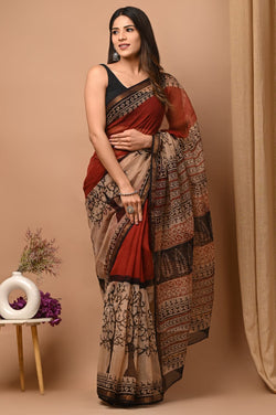 Exclusive hand Block Printed Kota Doria Saree (SWSRKO18)