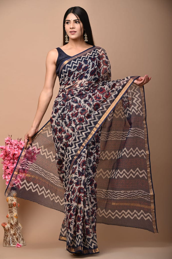 Exclusive hand Block Printed Kota Doria Saree (SWSRKO19)