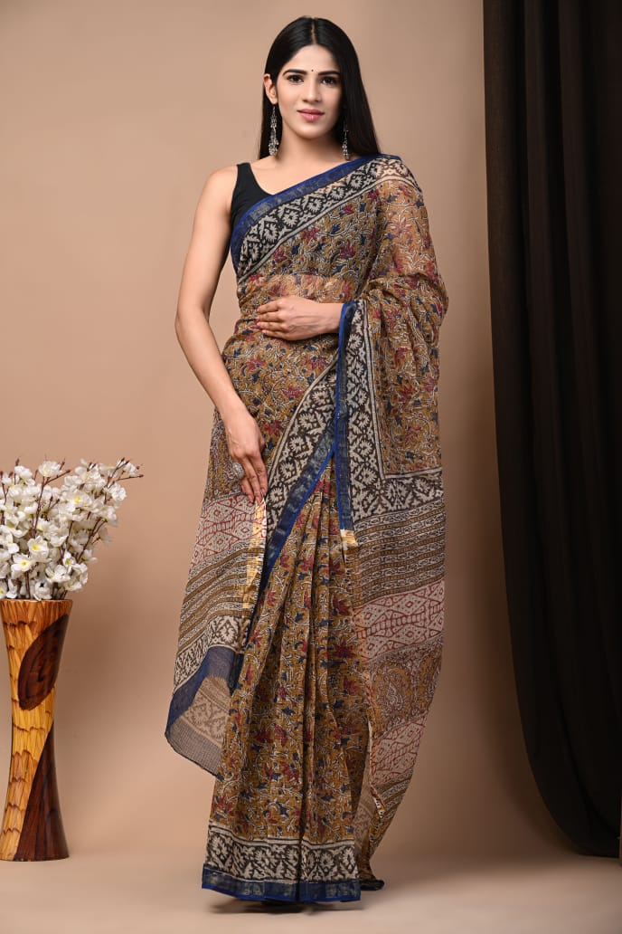 Exclusive hand Block Printed Kota Doria Saree (SWSRKO22)