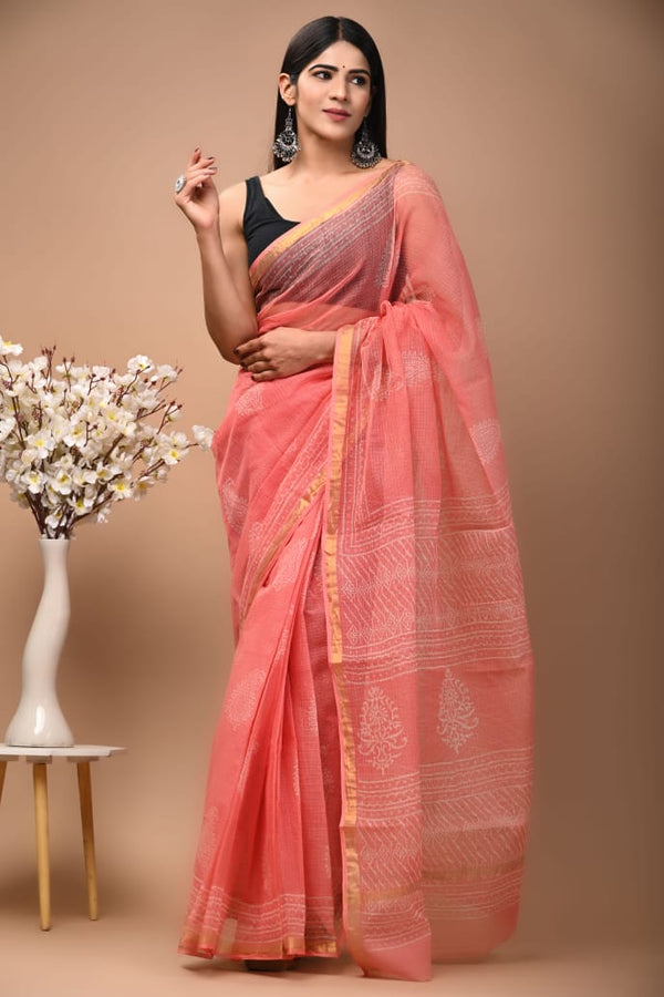 Exclusive hand Block Printed Kota Doria Saree (SWSRKO25)