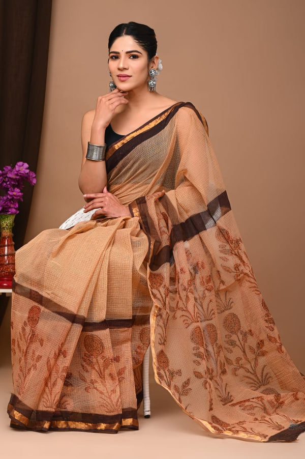 Exclusive hand Block Printed Kota Doria Saree (SWSRKO26)