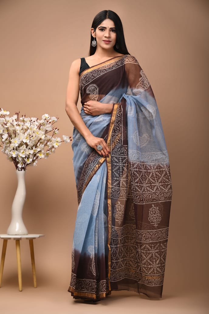 Exclusive hand Block Printed Kota Doria Saree (SWSRKO29)