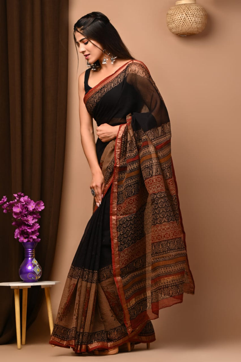 Exclusive hand Block Printed Kota Doria Saree (SWSRKO31)